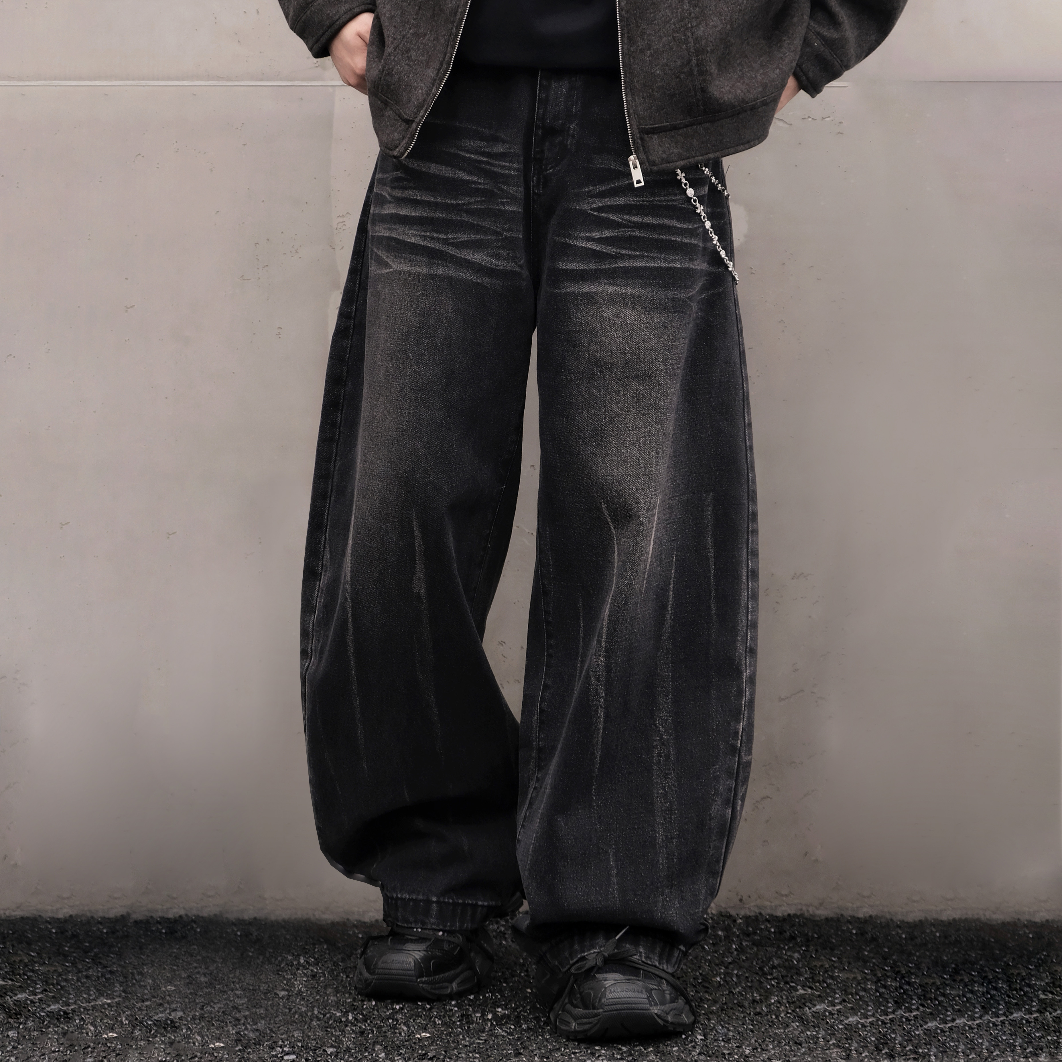 XCTRL 貓爪刷紋寬版牛仔褲