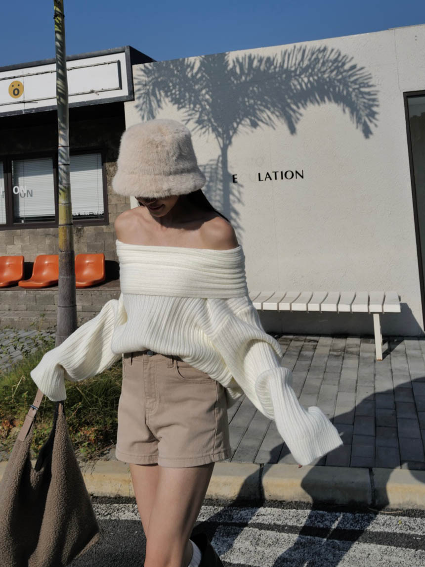 厚版一字領坑紋毛衣*4色