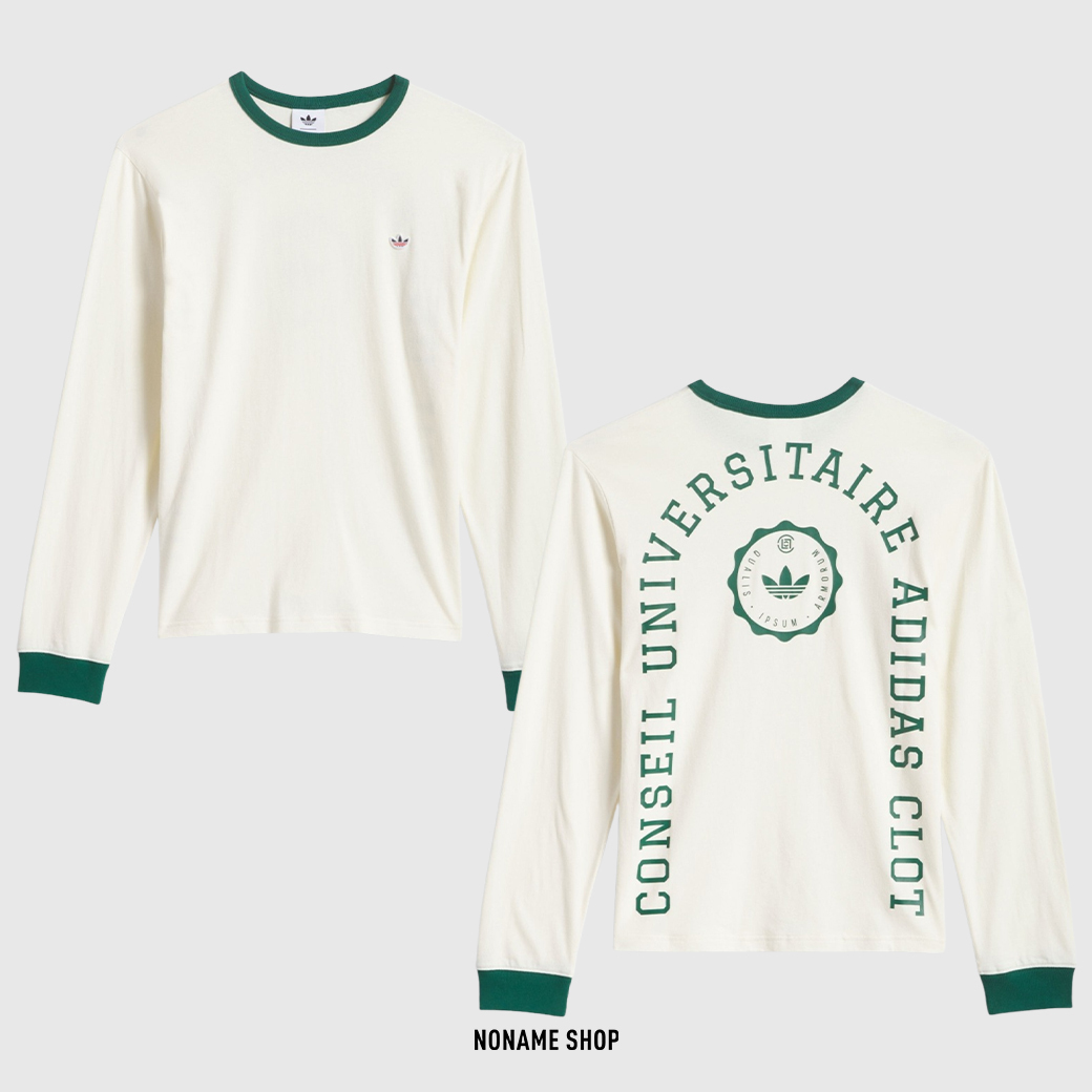 ADIDAS X CLOT BY EDISON CHEN FW25 陳冠希 聯名款 復古 學院風 圓領 長袖 米白綠 (男款)