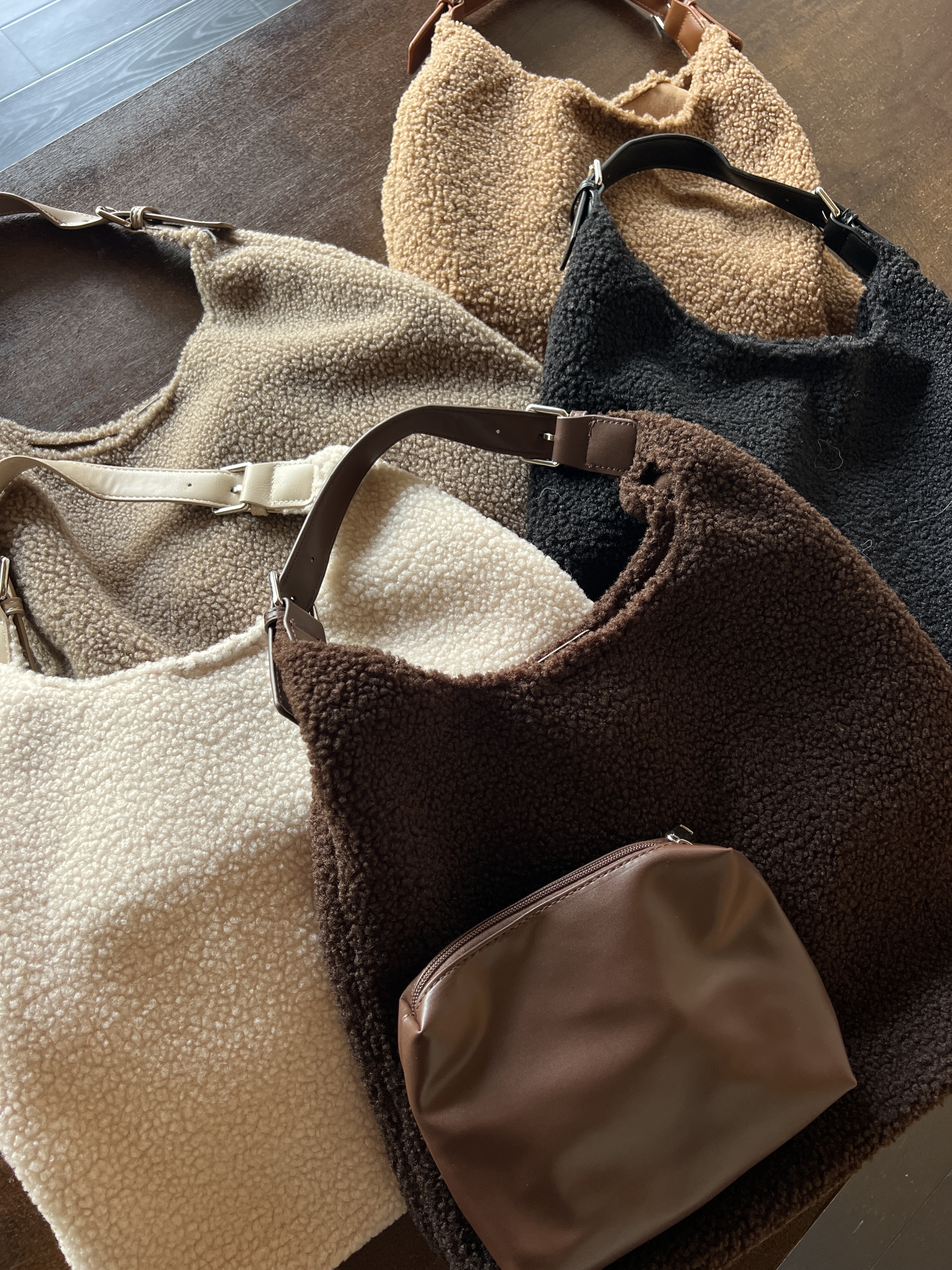 皮革背帶QQ毛購物包包*5色