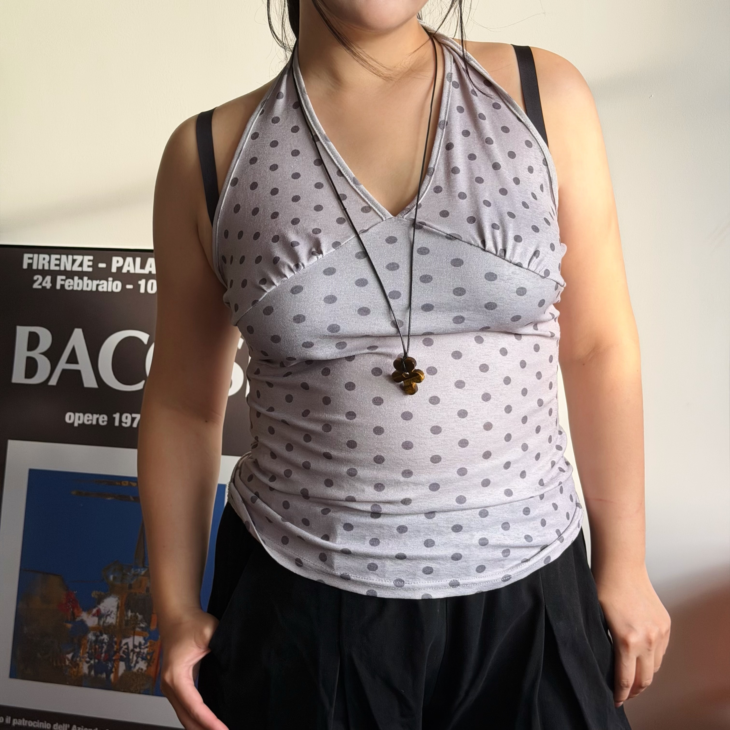 A13 澀谷點點 綁帶小背心（灰）