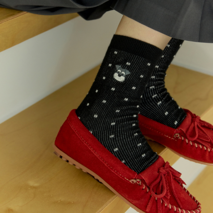 韓國 socks appeal® 狗狗中筒襪 刺繡點點 雪納瑞