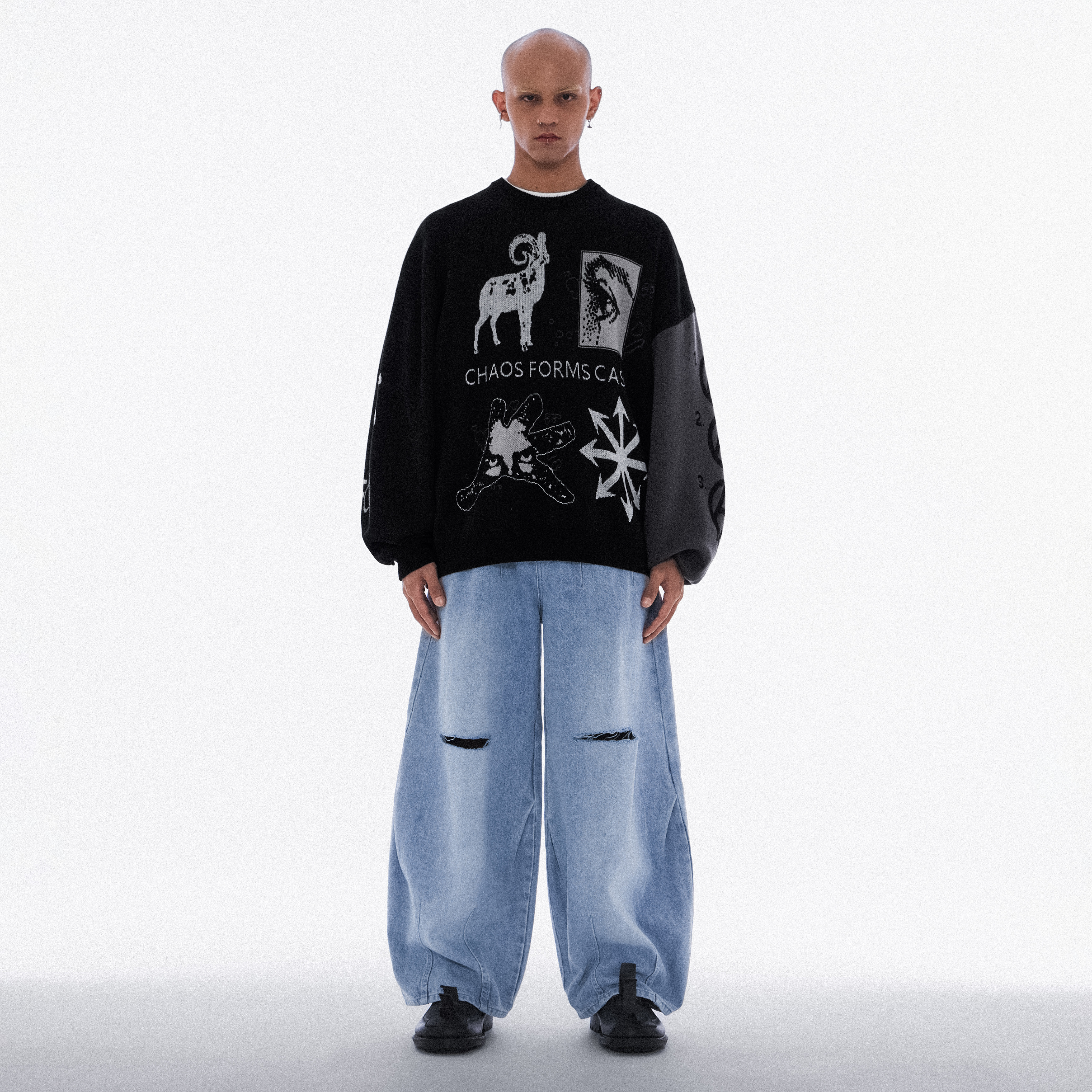 Wall of Sound - 2:50/“MIRAGE” 5-3X Jacquard Sweater - Black