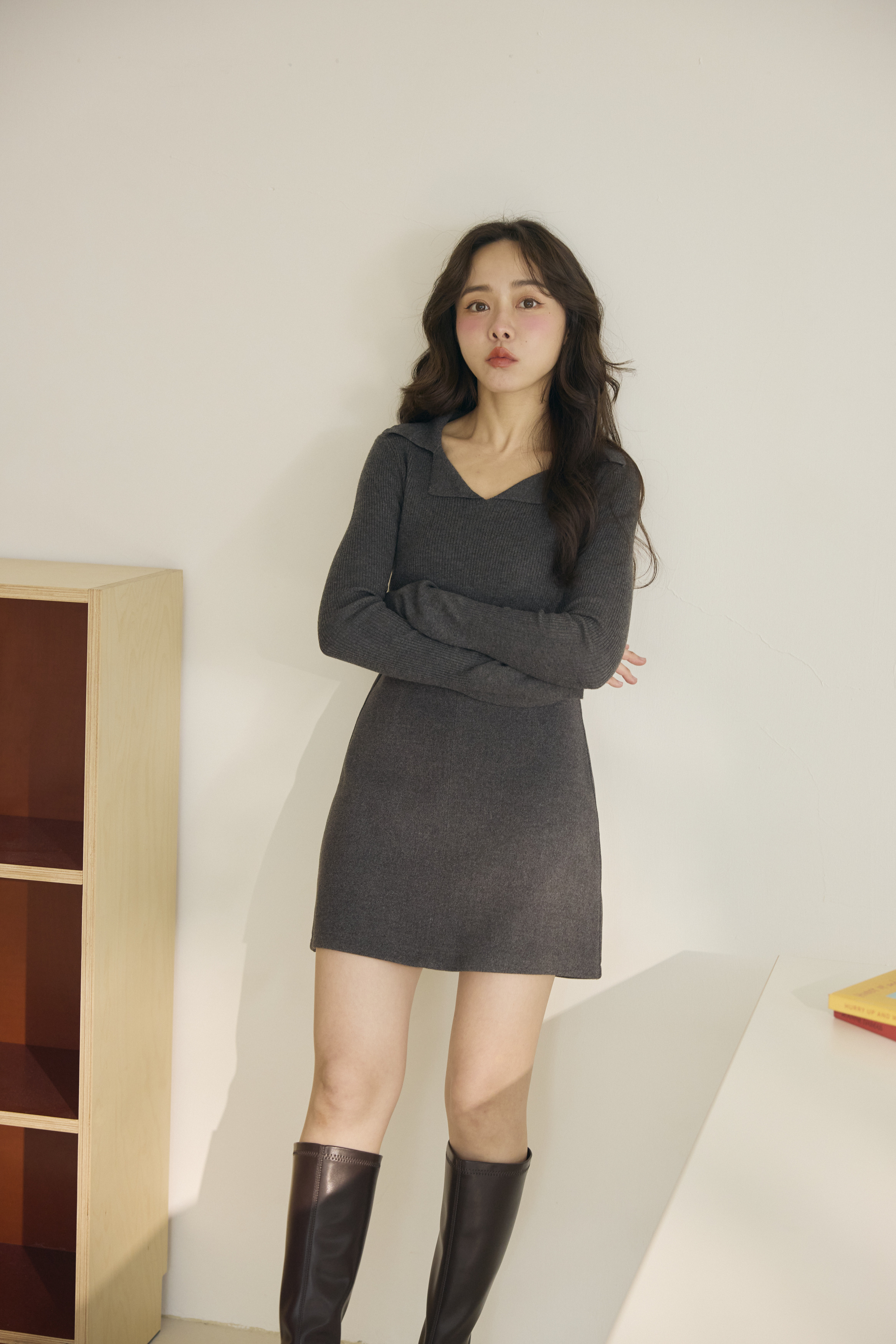 微毛呢花灰短褲裙