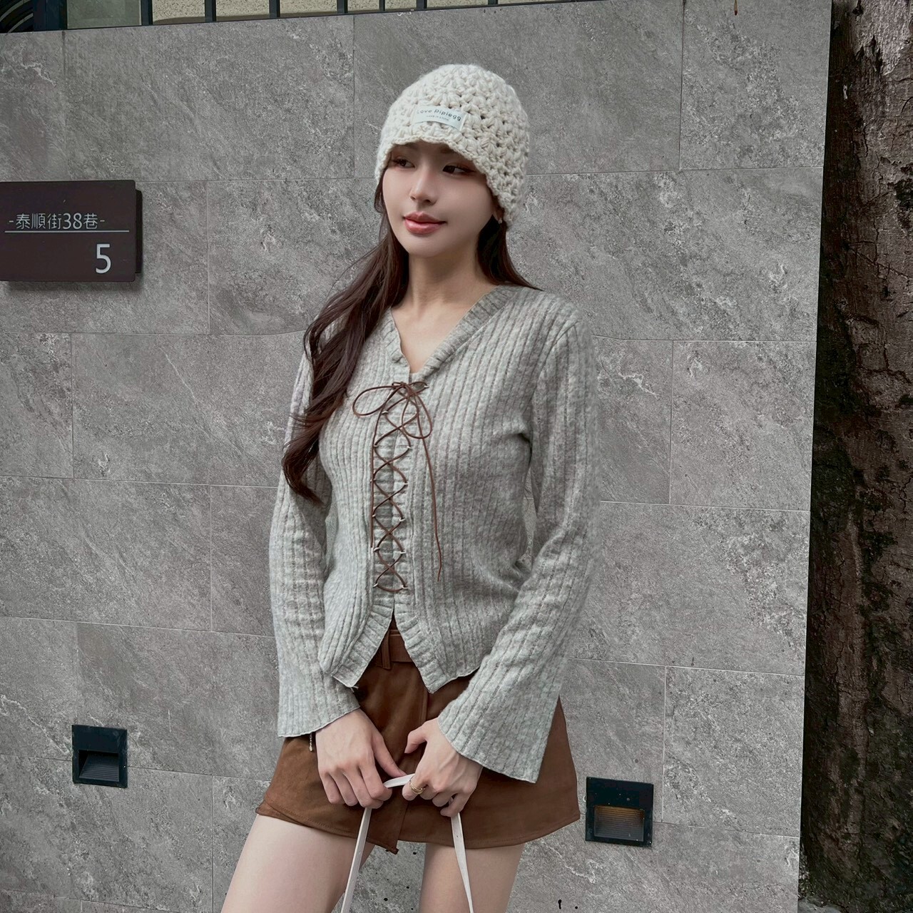 前交叉綁繩蜜桃絨上衣/三色