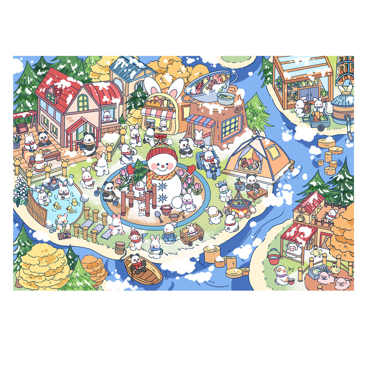 Four-Seasons Cozy Town Scenery Sticker Set