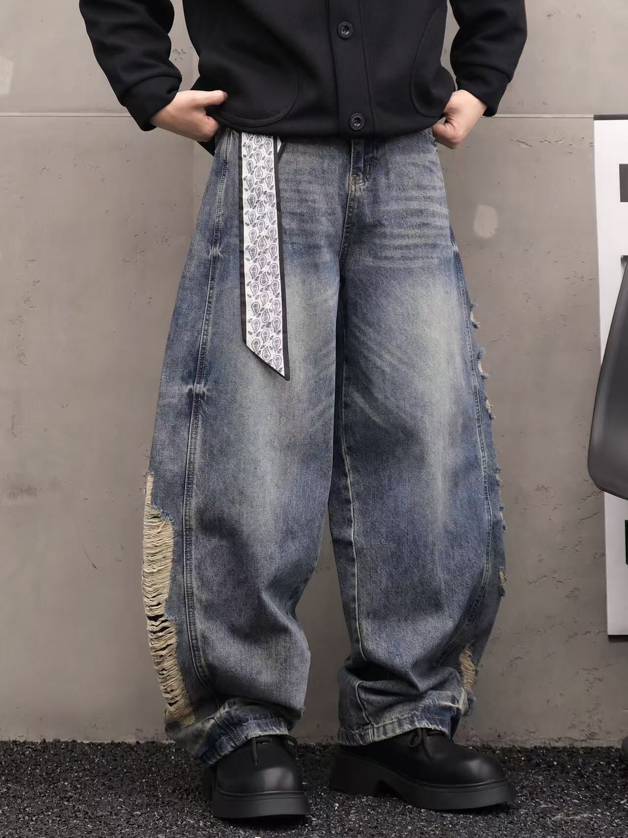 XCTRL 側邊破壞寬版牛仔褲