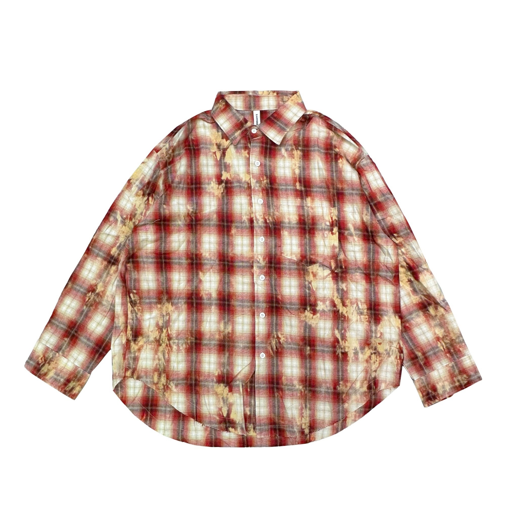 XCTRL 洗染格紋長袖襯衫-紅