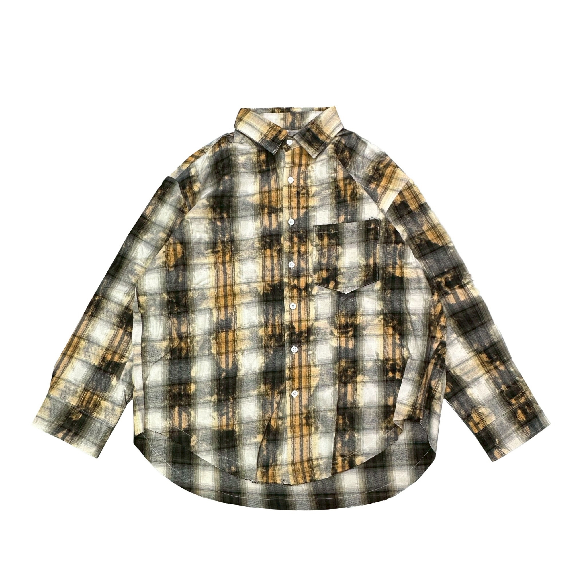 XCTRL 仿舊潑染格紋襯衫-黃