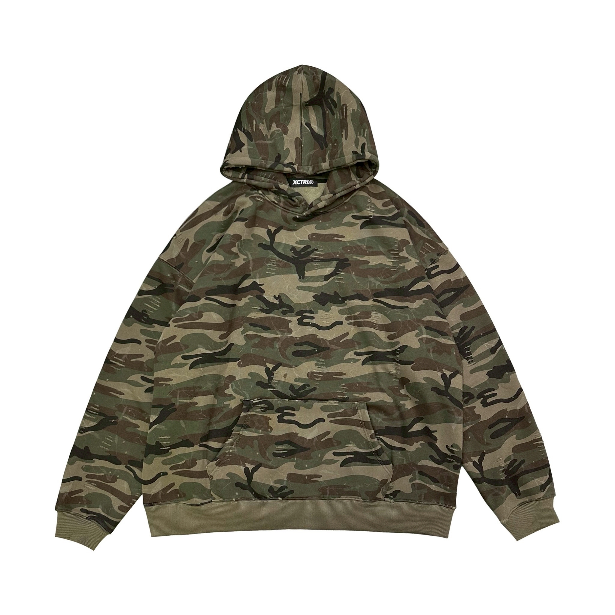 XCTRL 迷彩小破壞寬版帽T-迷彩