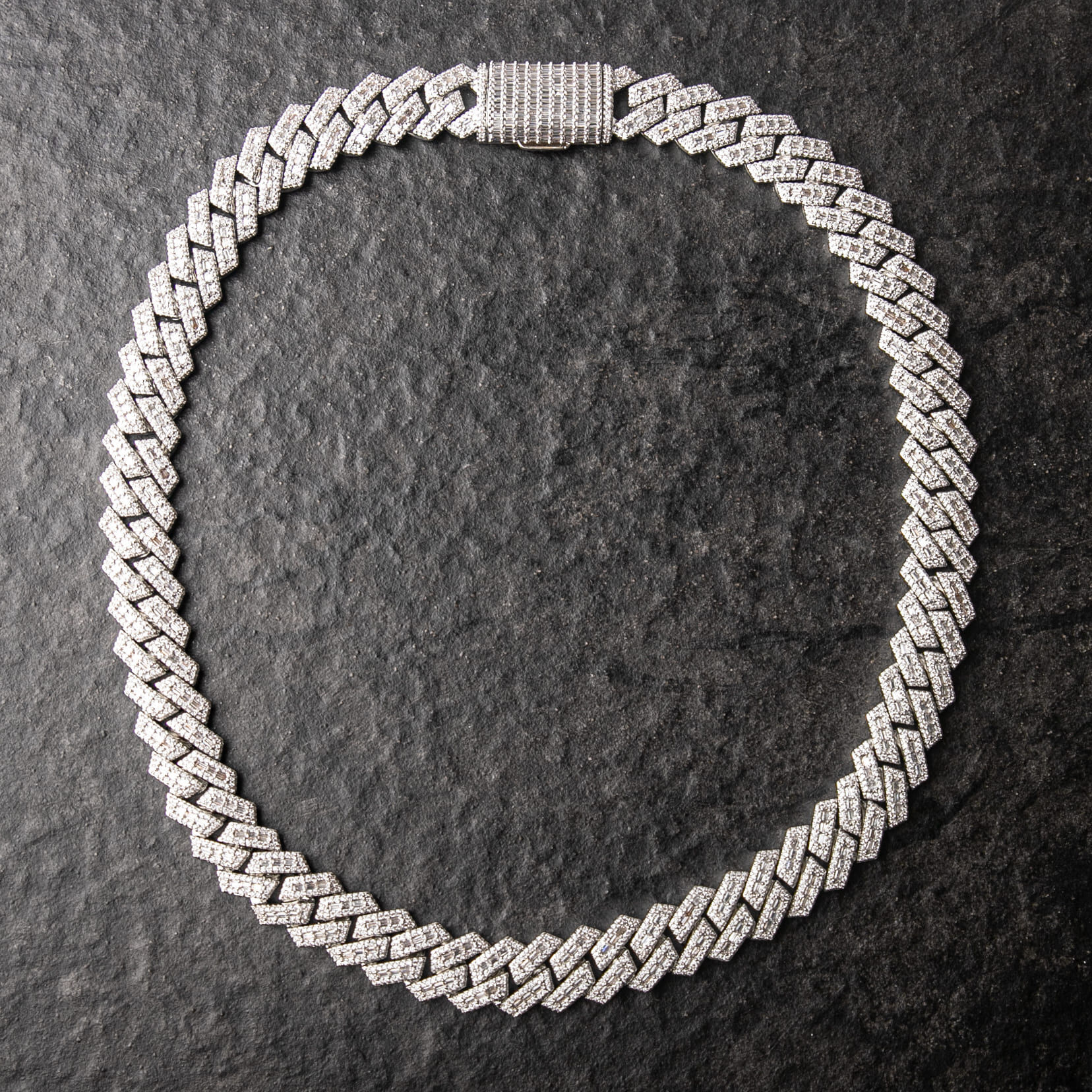 14mmT方混鑲菱形古巴項鍊