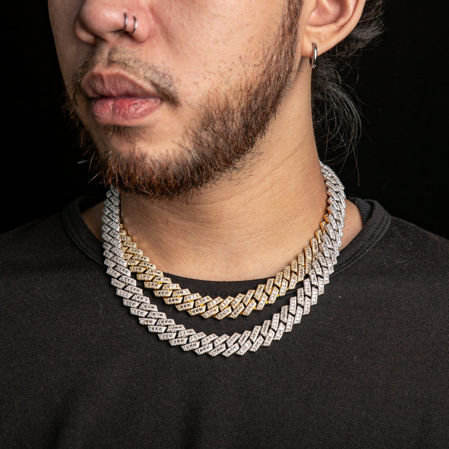 14mmT方混鑲菱形古巴項鍊