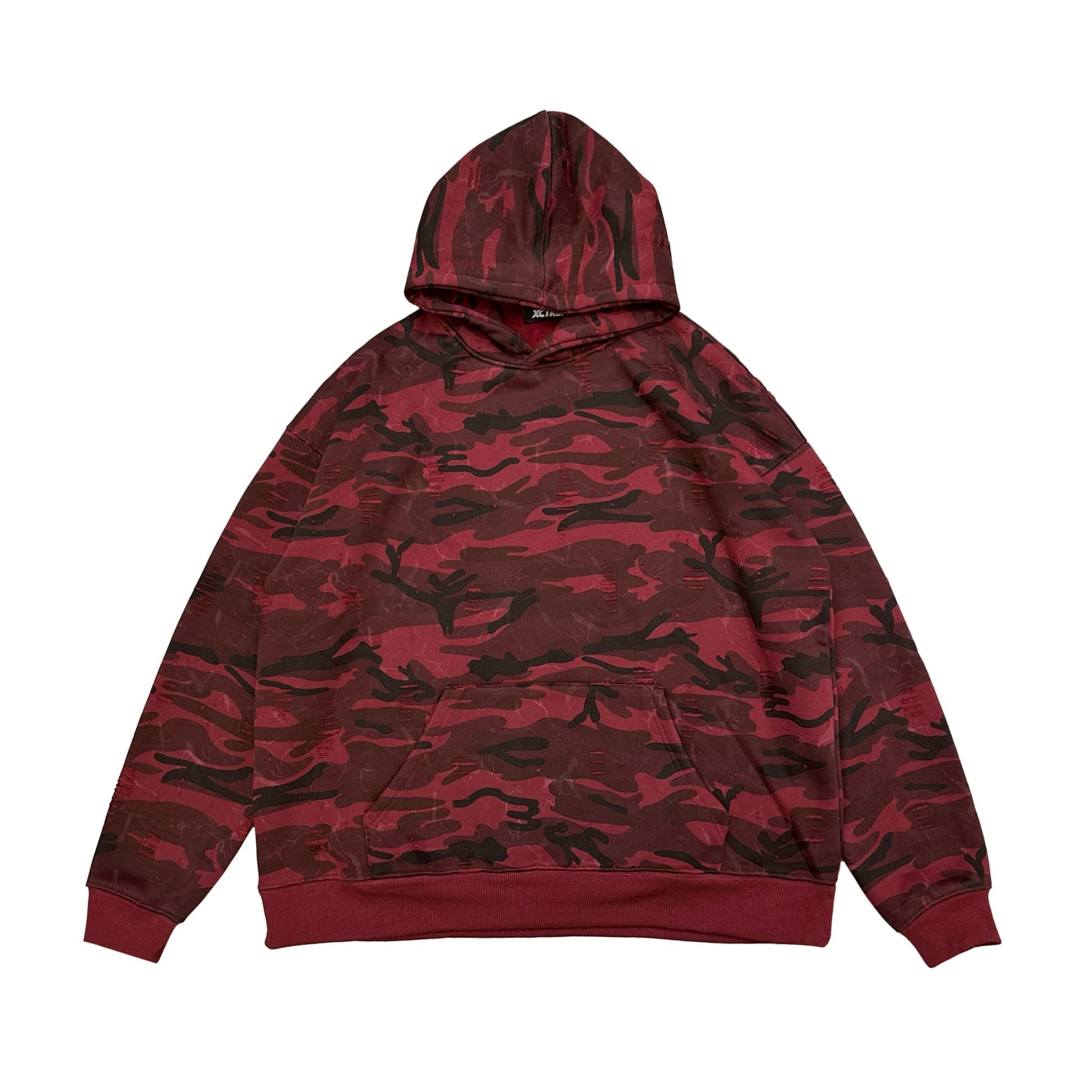 XCTRL 迷彩小破壞寬版帽T-紅