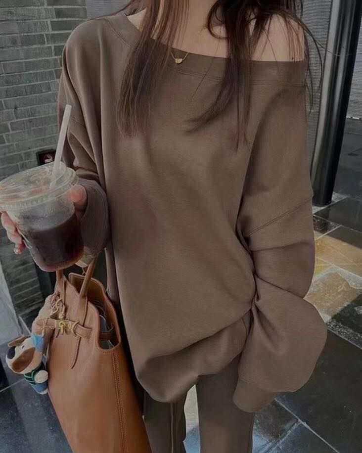 【顯瘦小心機的太空棉斜肩套裝組】（現貨）