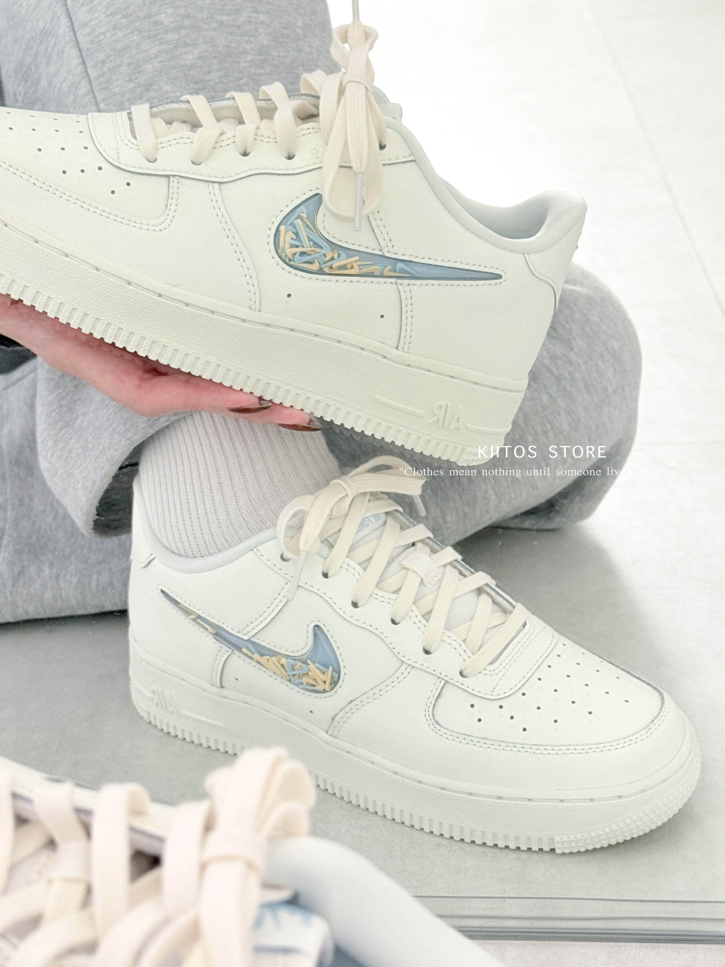 Nike Air Force 1 GS 藍天萊姆 小勾 流沙 透明勾勾 IM6697-141