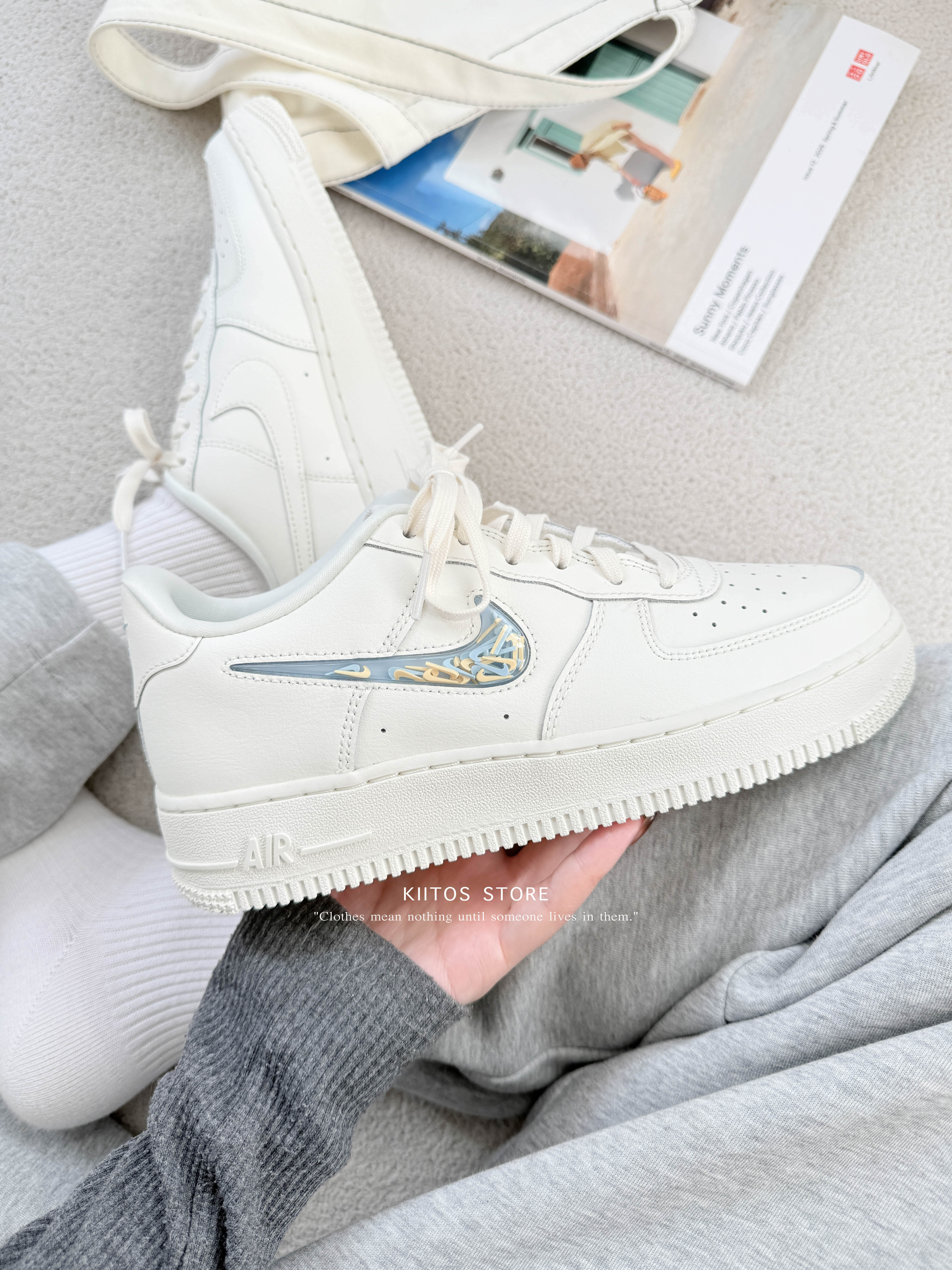 Nike Air Force 1 GS 藍天萊姆 小勾 流沙 透明勾勾 IM6697-141