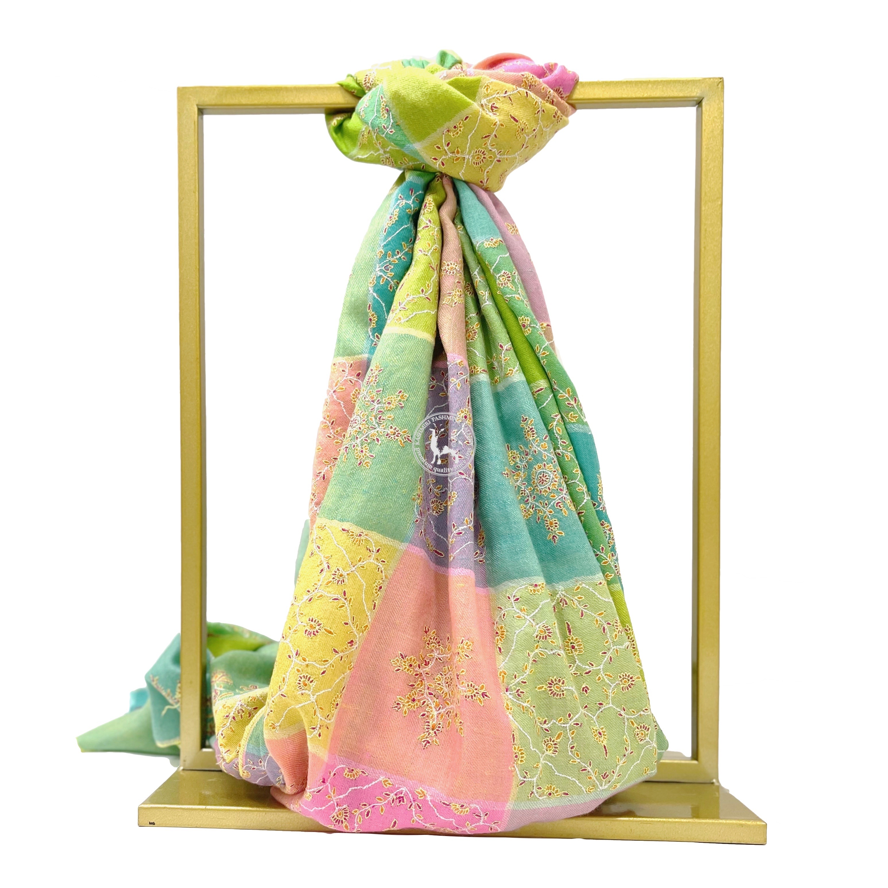 格仔刺繡喀什米爾羊絨圍巾披肩