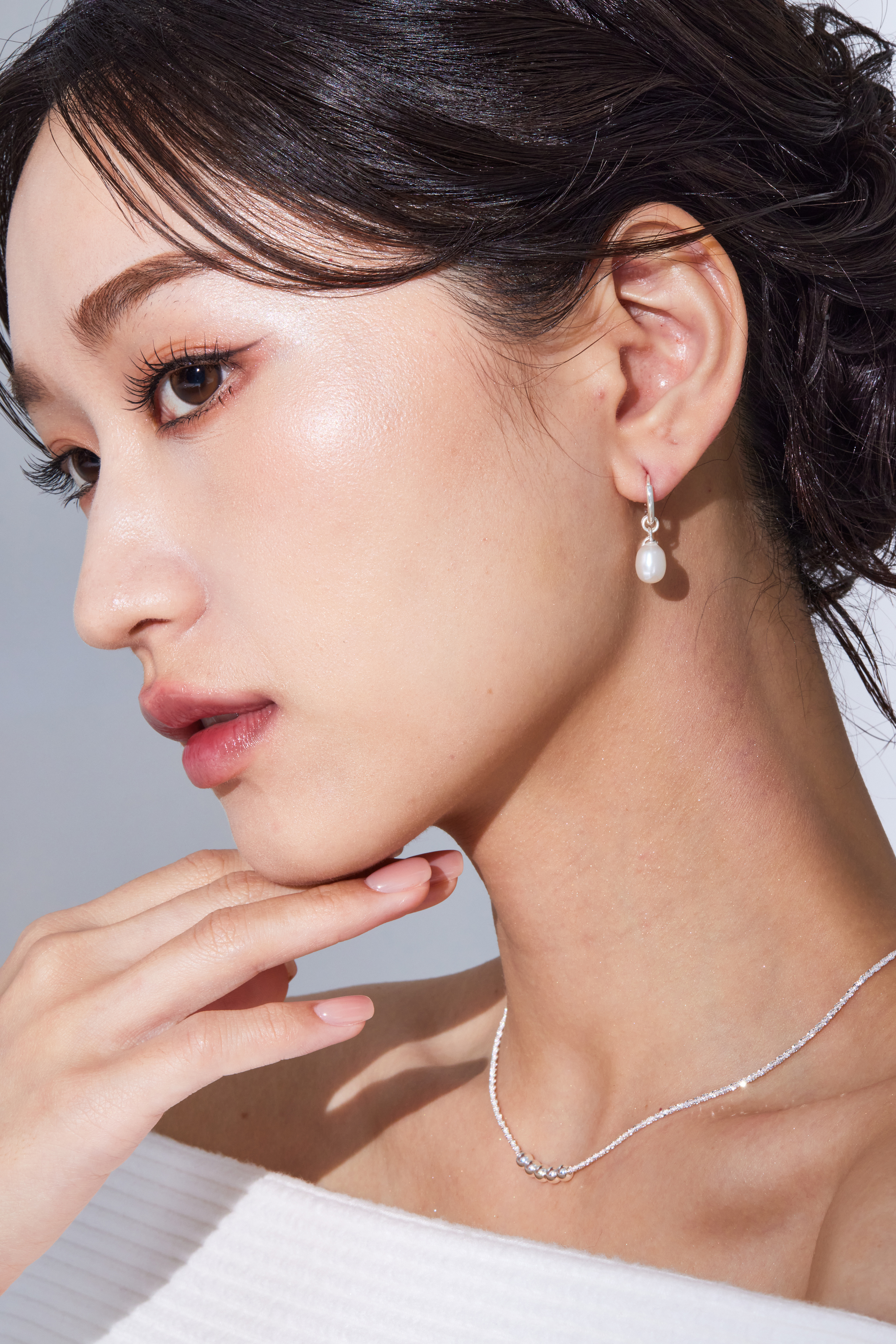 E2570 | 純銀珍珠銀珠壓扣耳環