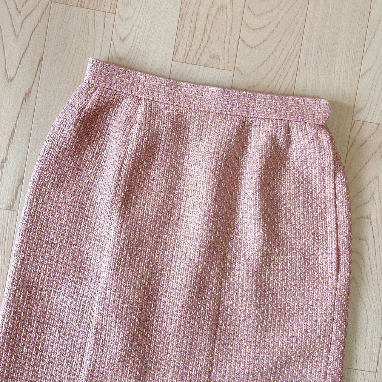 浪漫珍珠粉紅粗花呢半裙