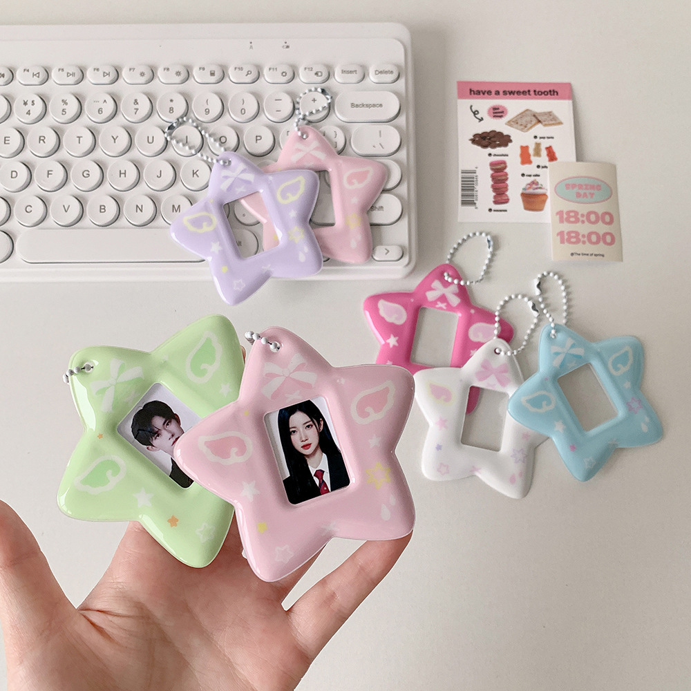 INS Minimalist Transparent Glitter & Star Card Holder Keychain