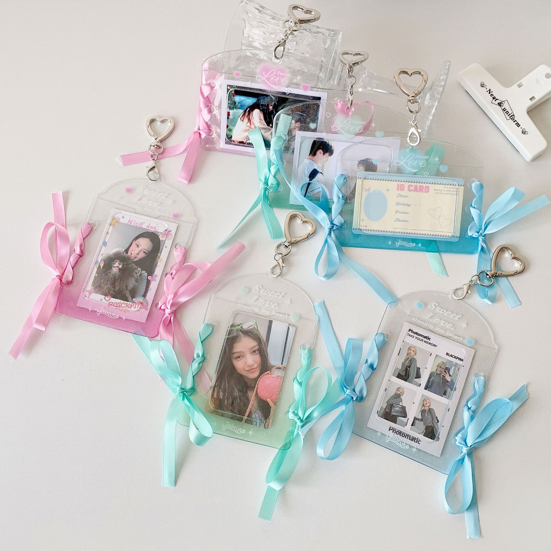 INS Minimalist Transparent Glitter & Star Card Holder Keychain