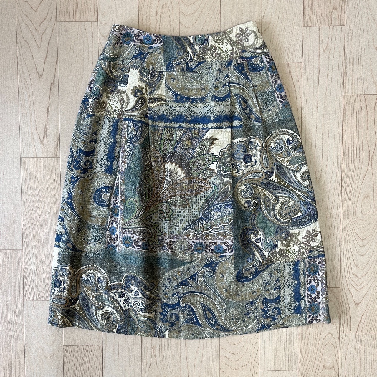 SCAPA日本製灰藍色華麗圖案綿麻半裙
