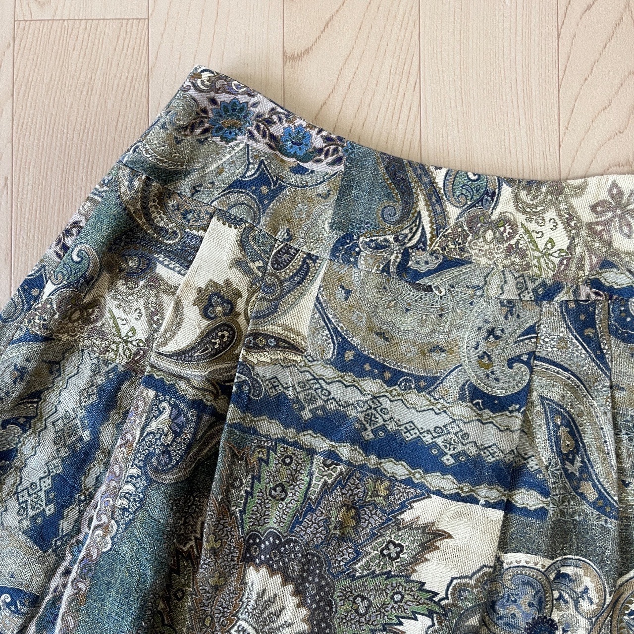 SCAPA日本製灰藍色華麗圖案綿麻半裙