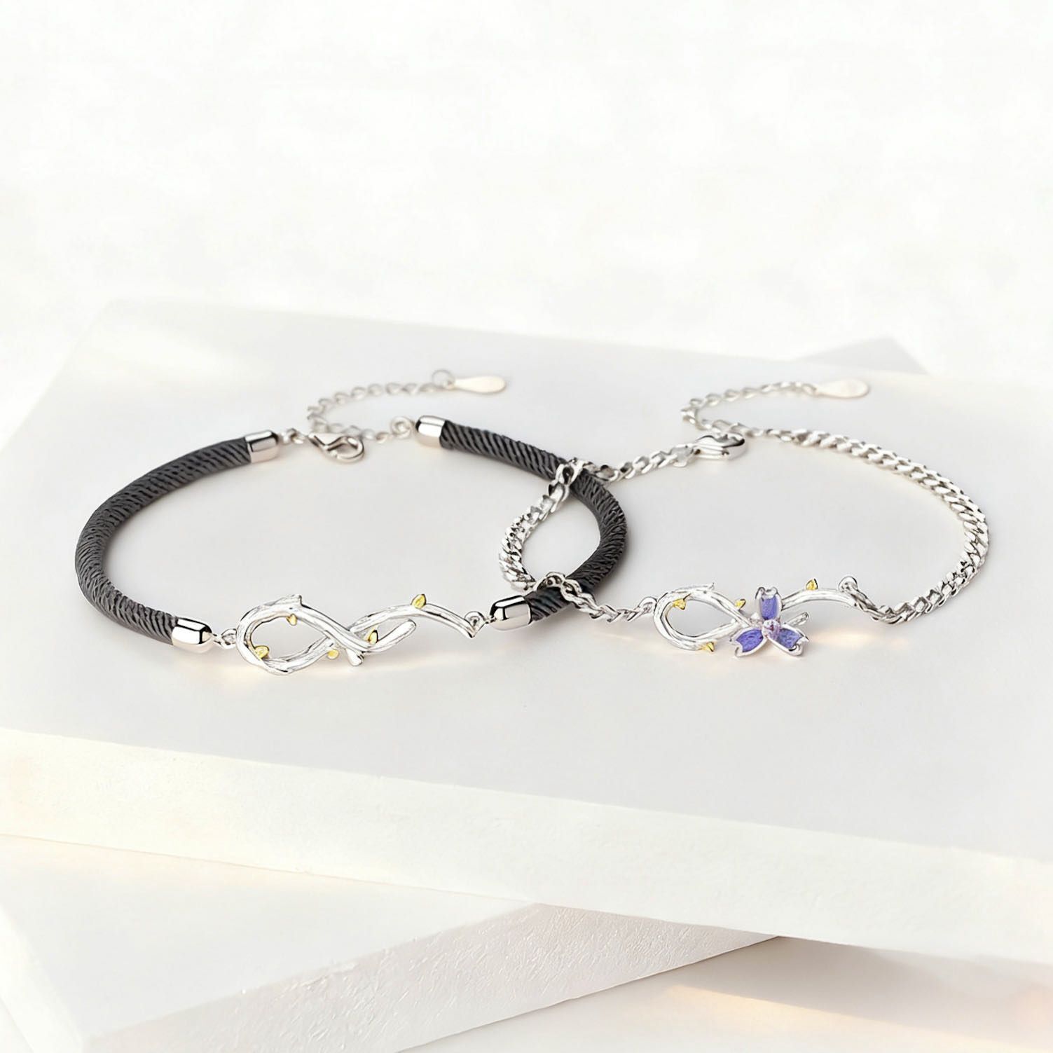 「紫荊棘💜」情侶手鏈 | S925純銀 | 免費刻字