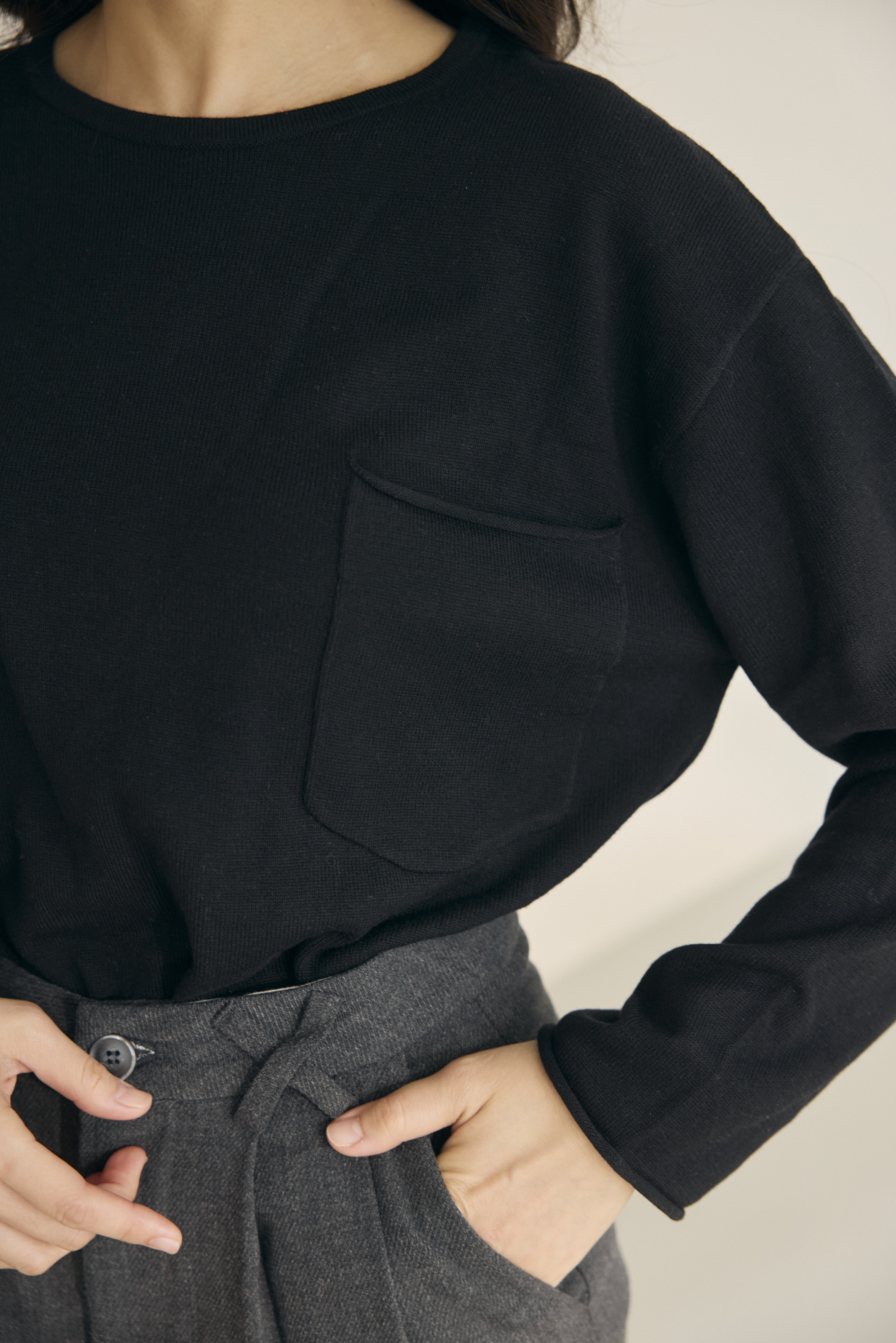 黑色口袋針織上衣