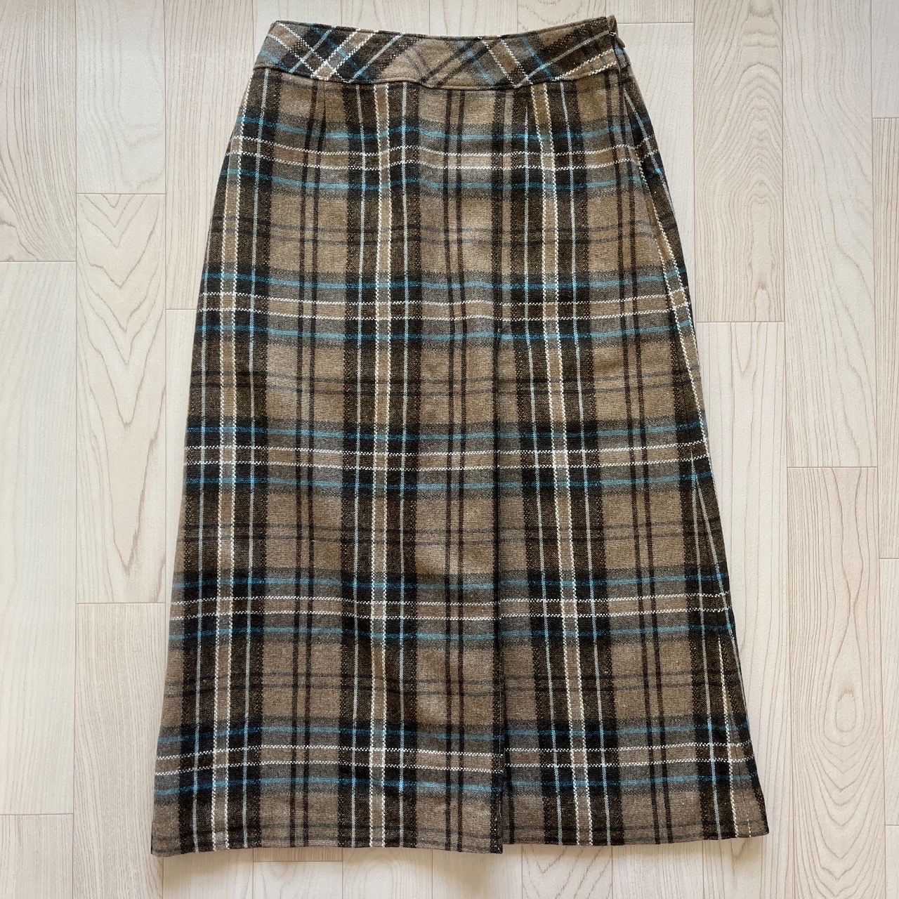 啡色學院風格紋羊毛半裙