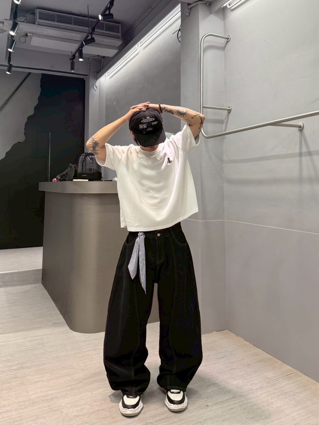 #可拆方巾 原色 丹寧 牛仔 彎刀 長褲 彎刀褲