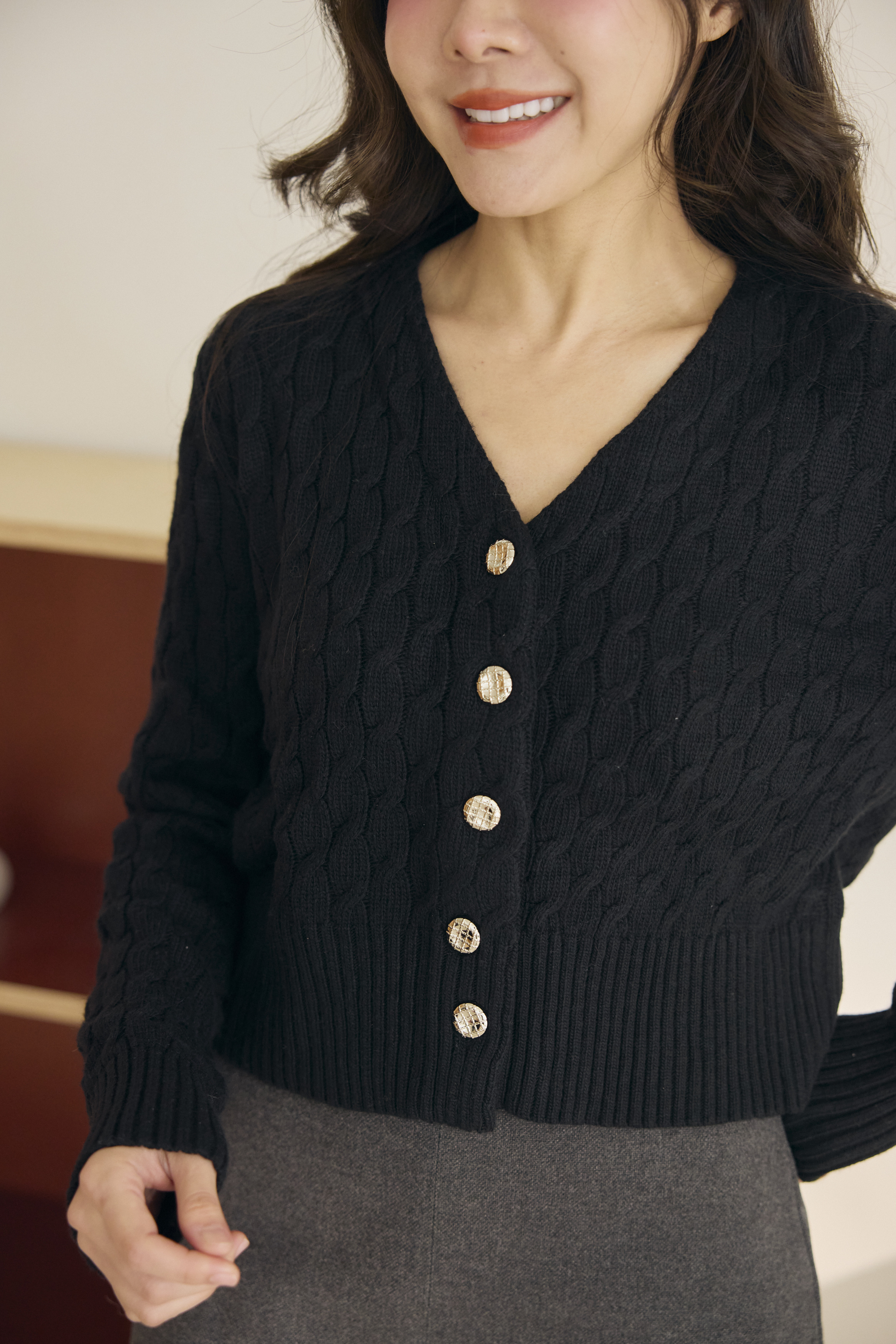 針織麻花上衣-黑