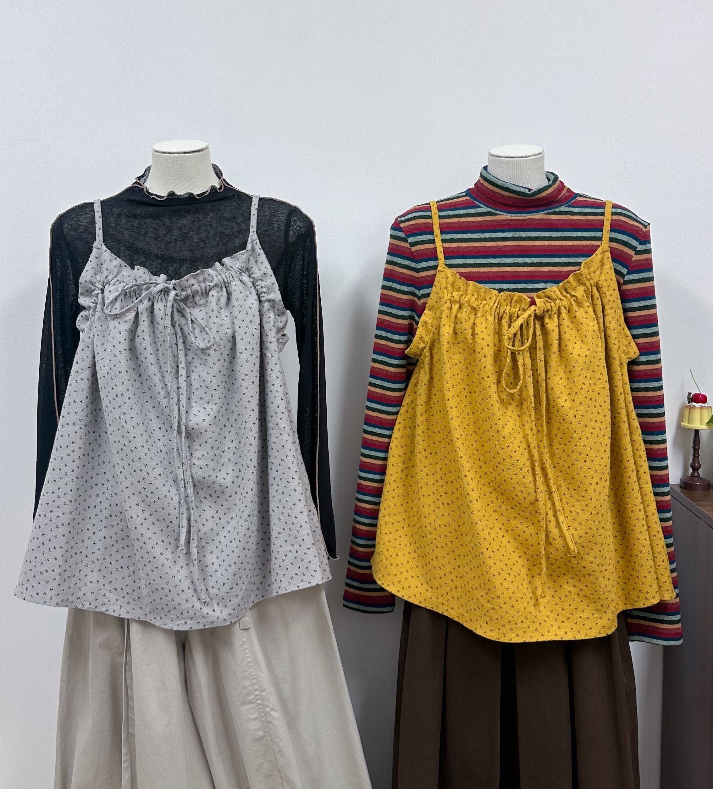 小碎花打結吊帶Outer (黃/灰)