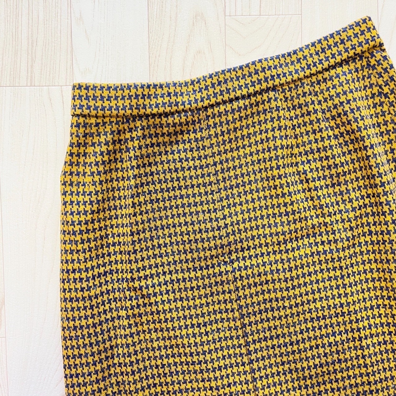 芥末黃色花園圖案古著針織半裙