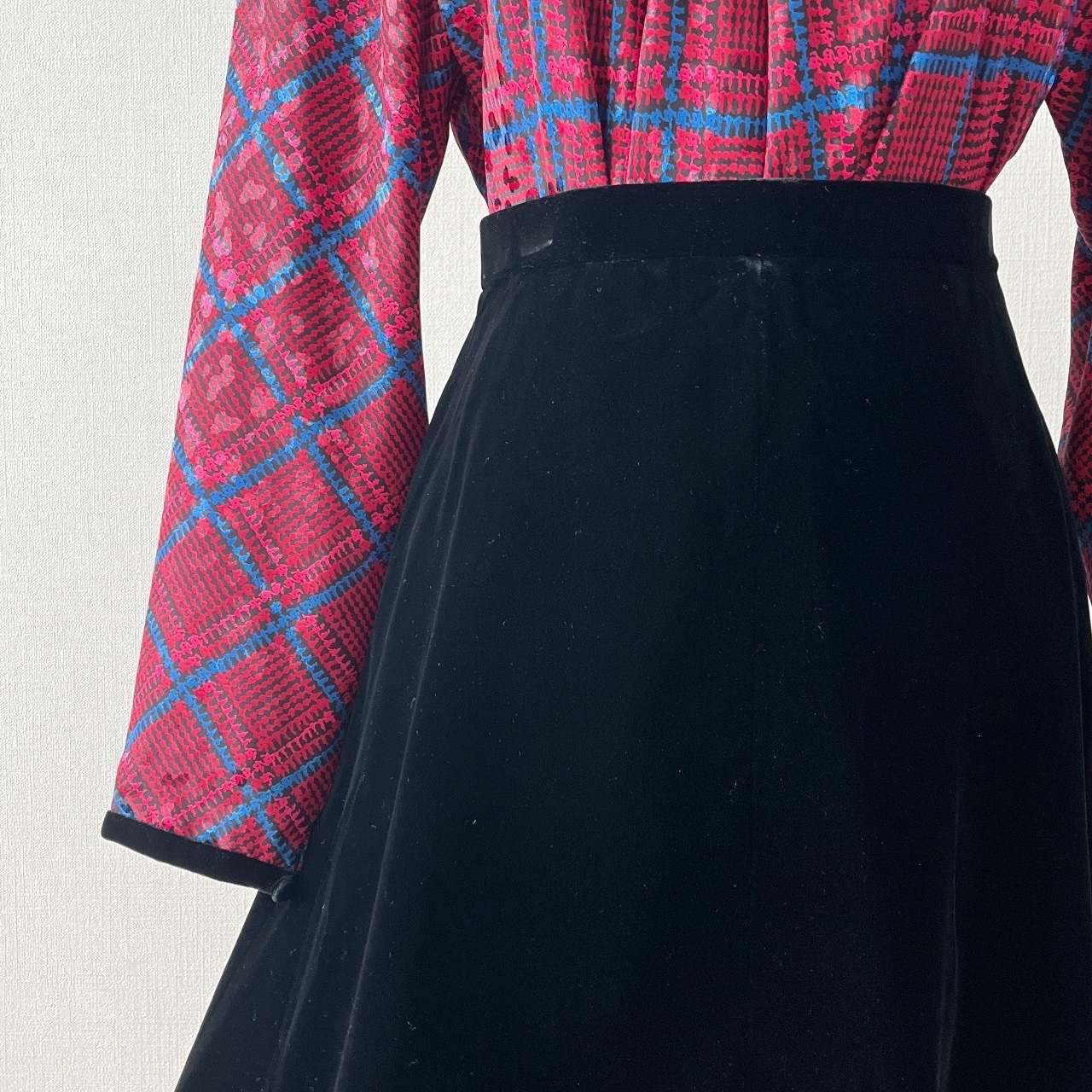 黑色絲絨古著半身裙