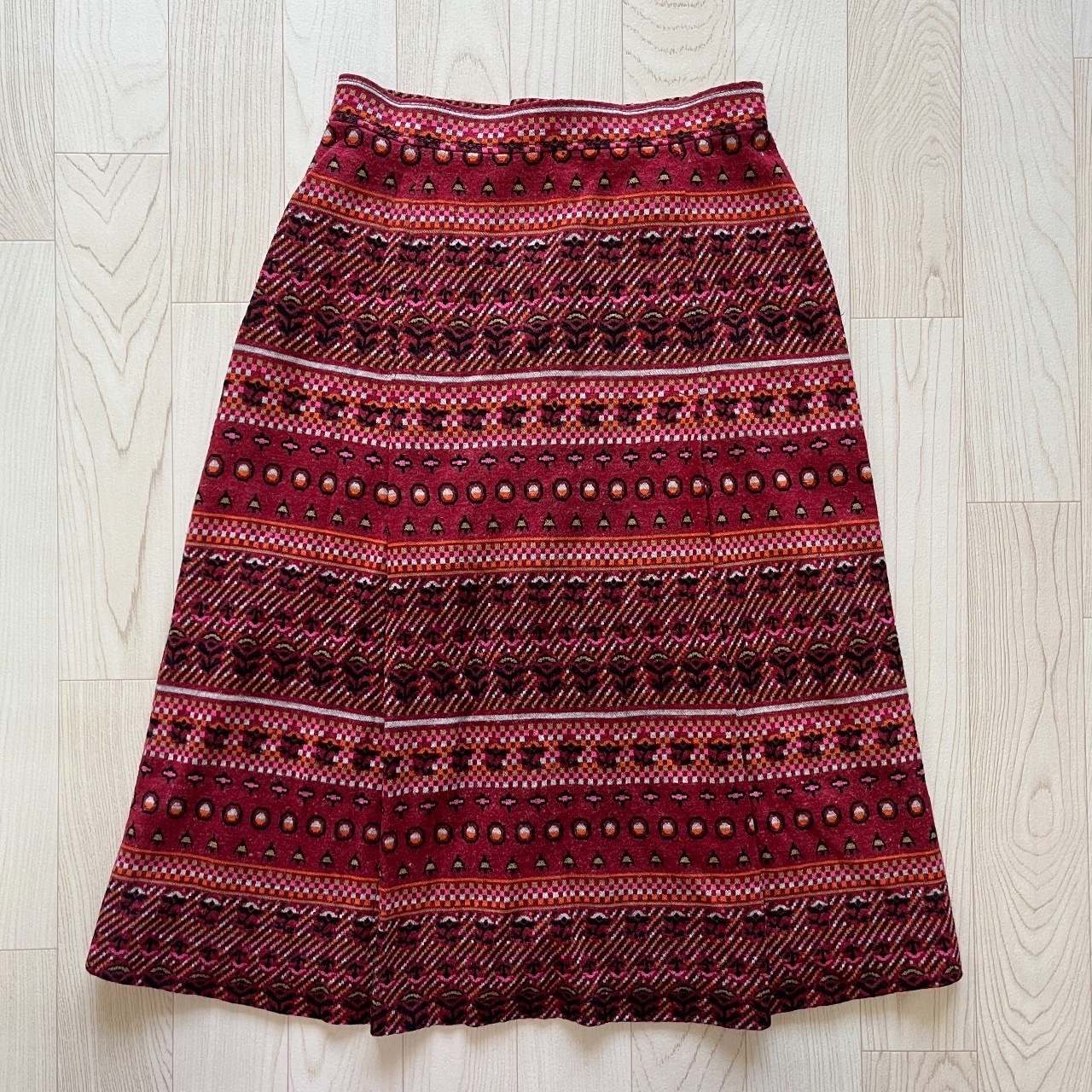 棗紅色可愛小花圖案古著半裙