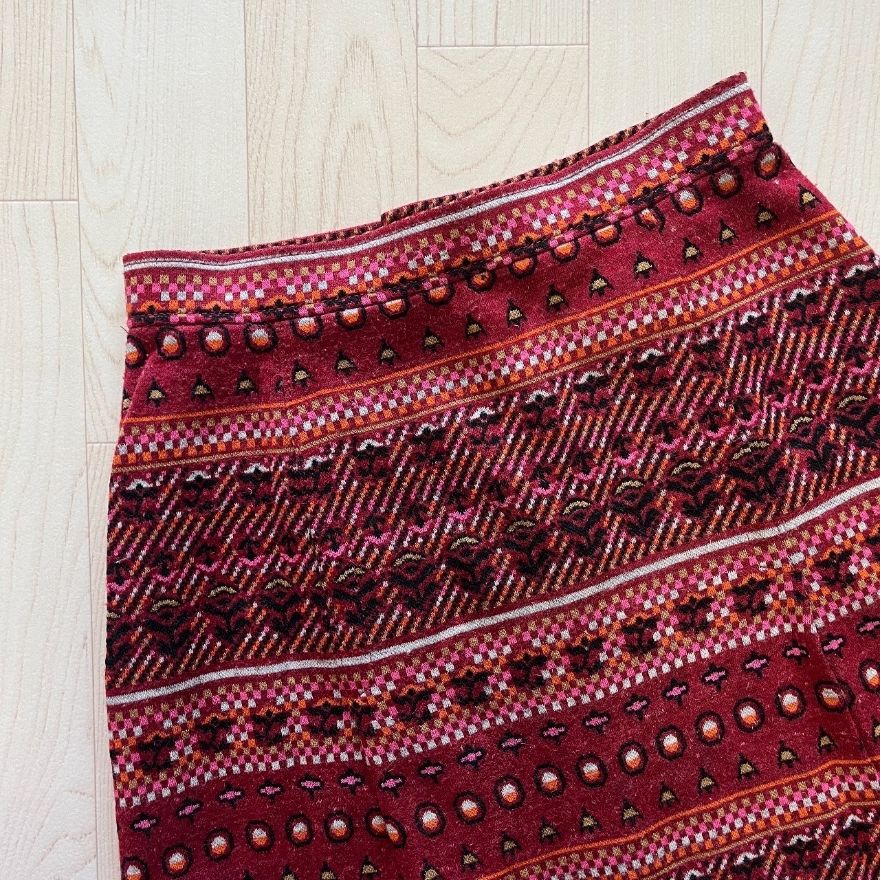 棗紅色可愛小花圖案古著半裙