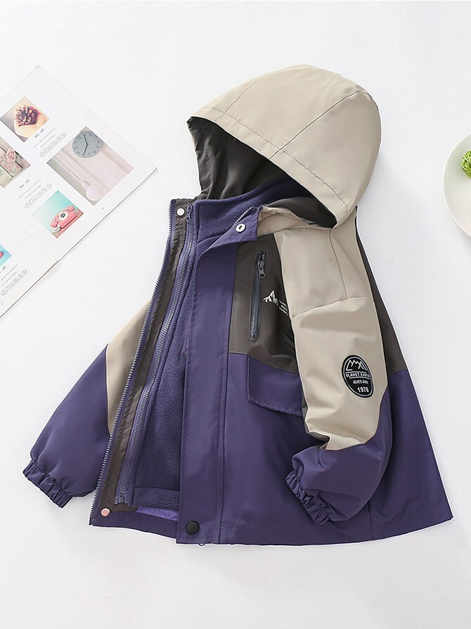 灰拼紫 兩件式衝鋒外套