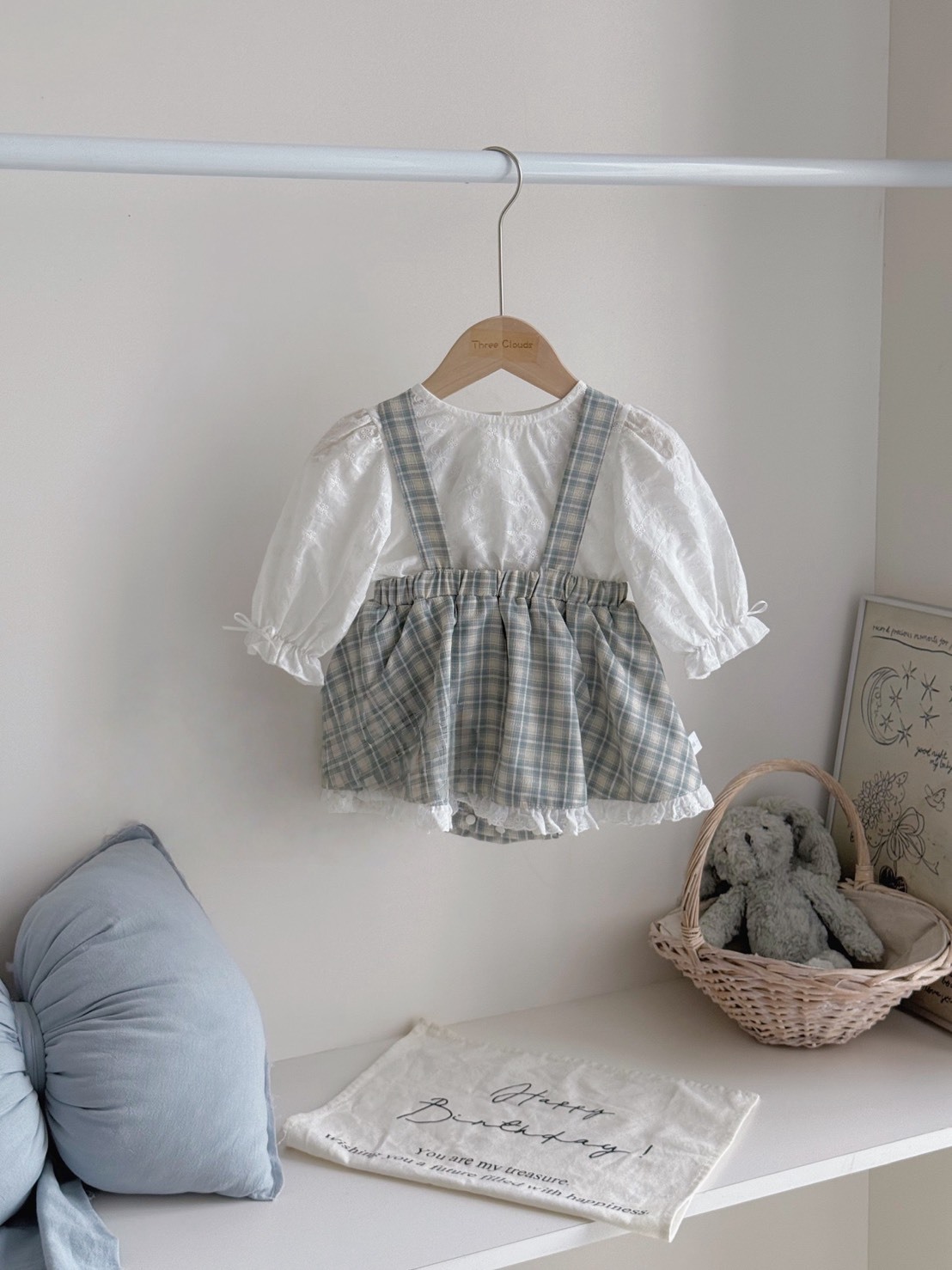 韓系格子吊帶包屁套裝