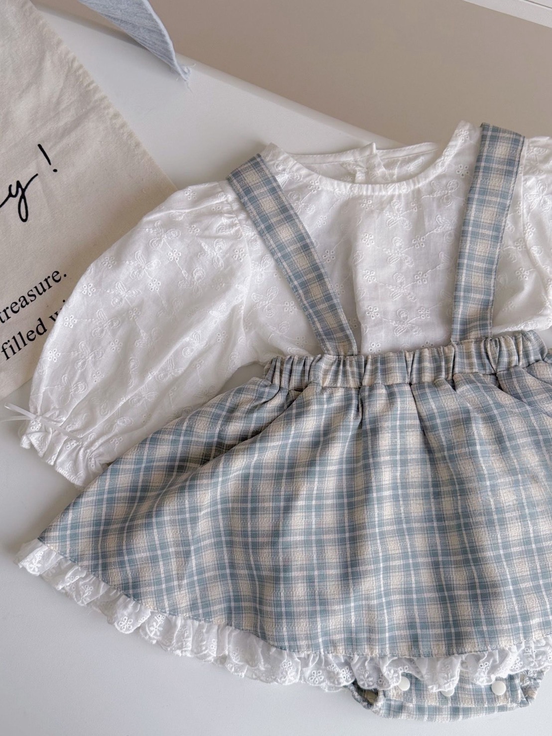 韓系格子吊帶包屁套裝