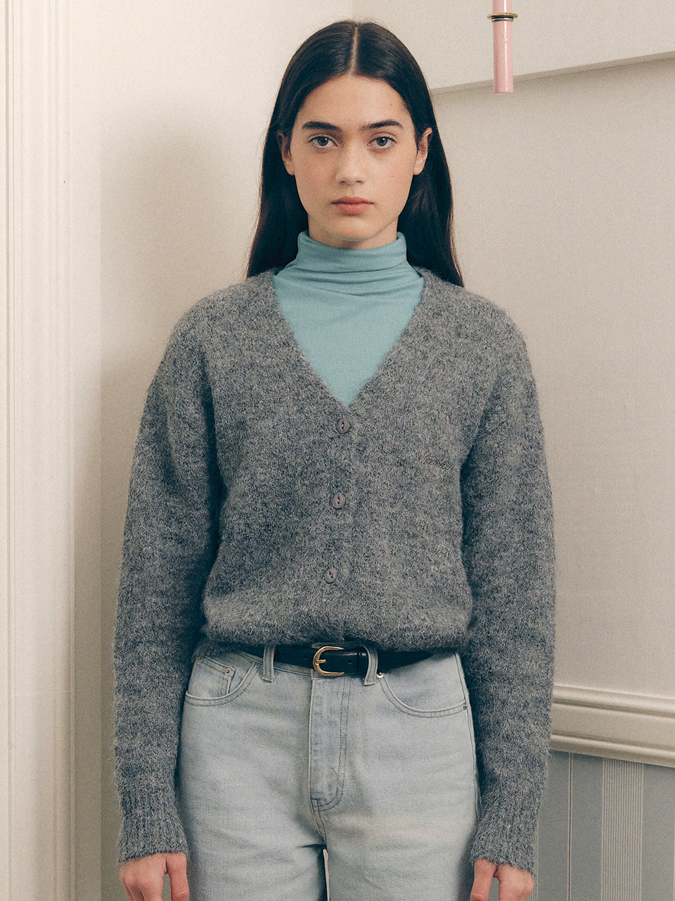 ROLAROLA HAIRY V NECK CARDIGAN GRAY