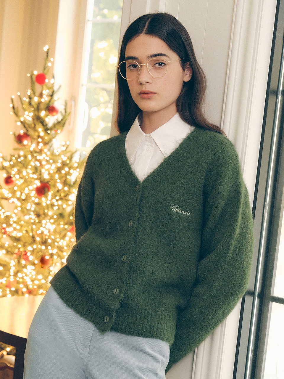 ROLAROLA HAIRY V NECK CARDIGAN GREEN