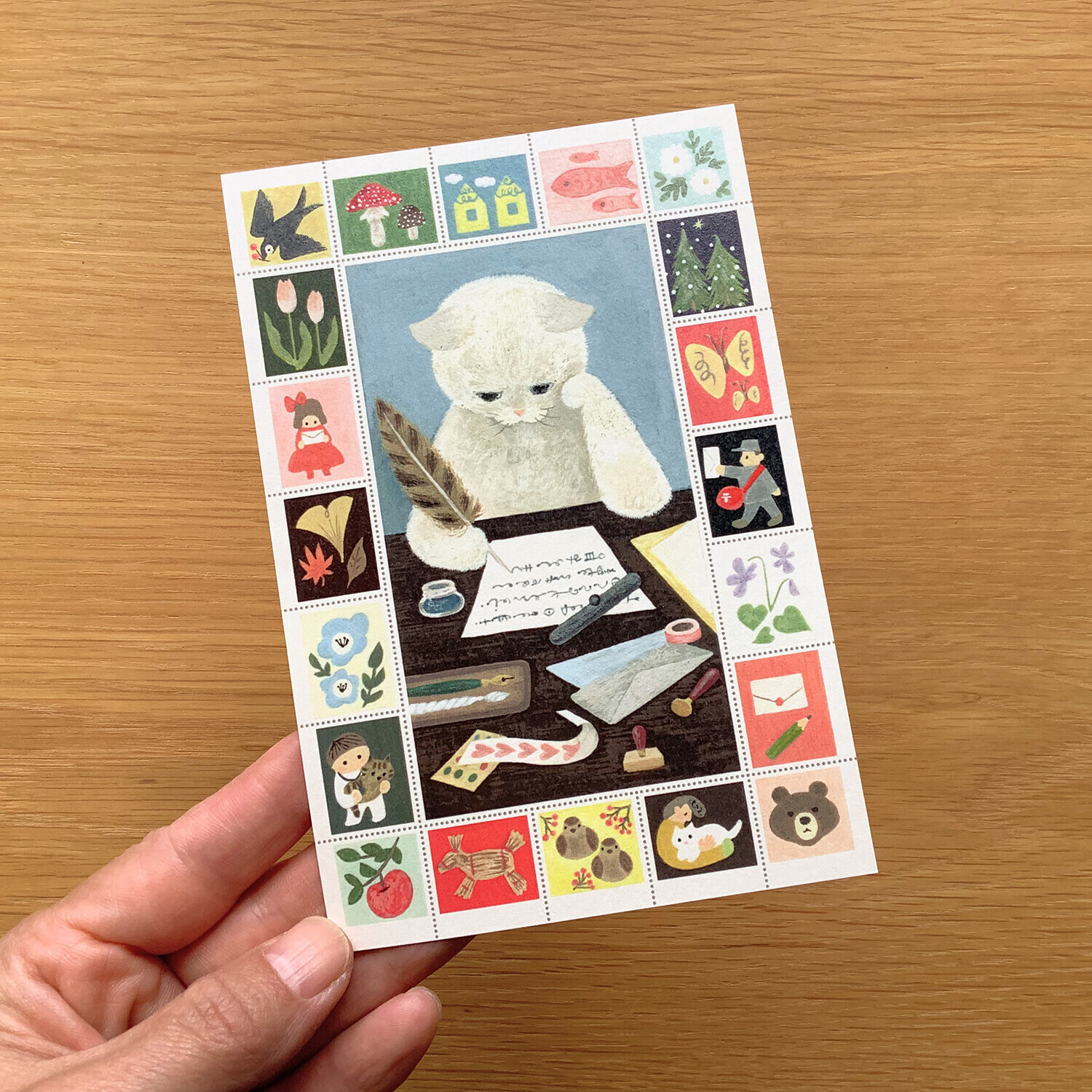 寫信白貓 貓咪繪本明信片｜日本 4legs