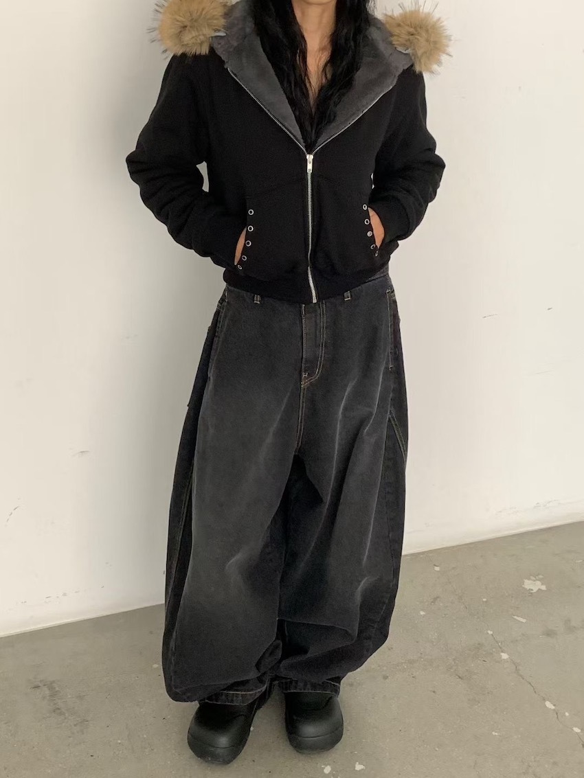 (Designer) asym cut loose denim trousers