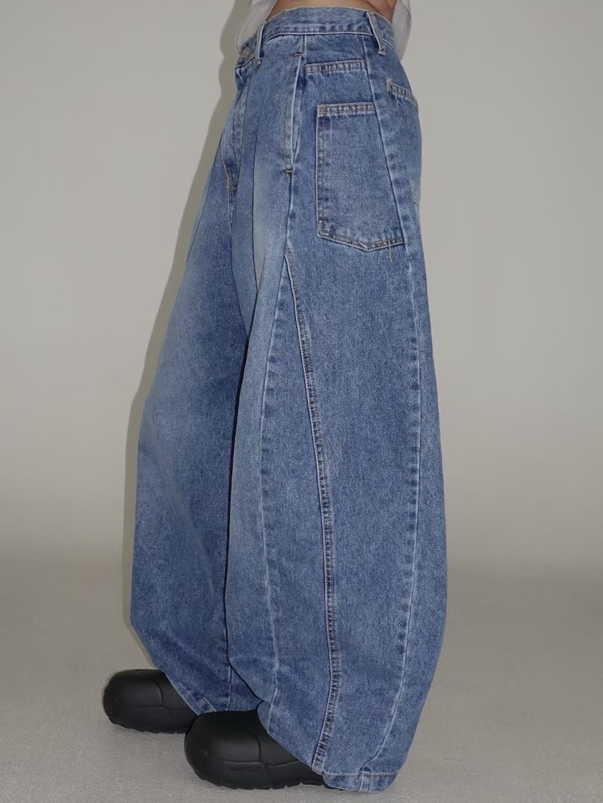 (Designer) asym cut loose denim trousers