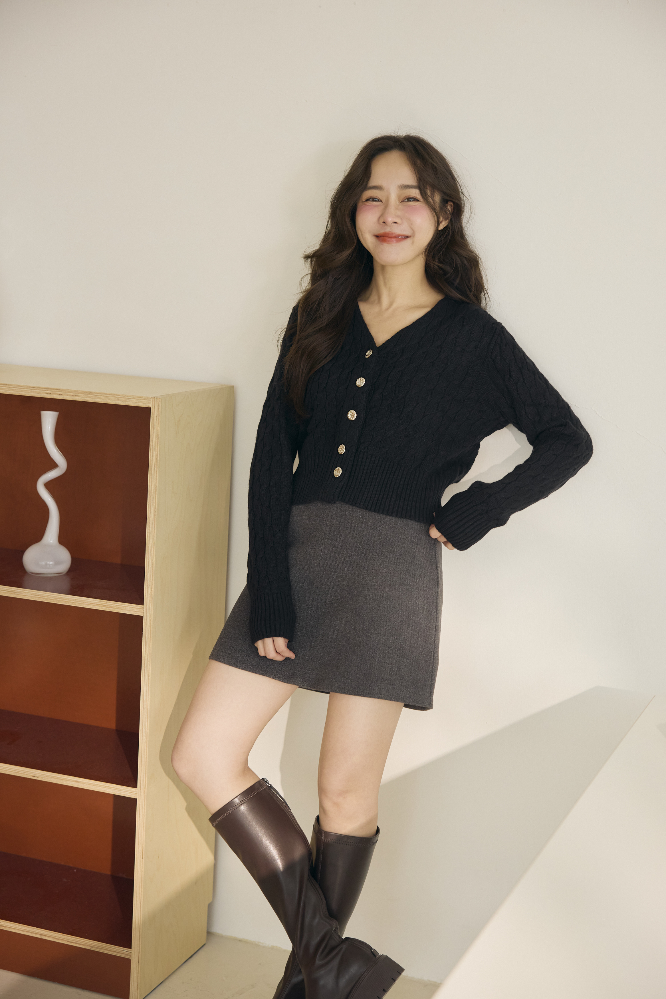 微毛呢花灰短褲裙