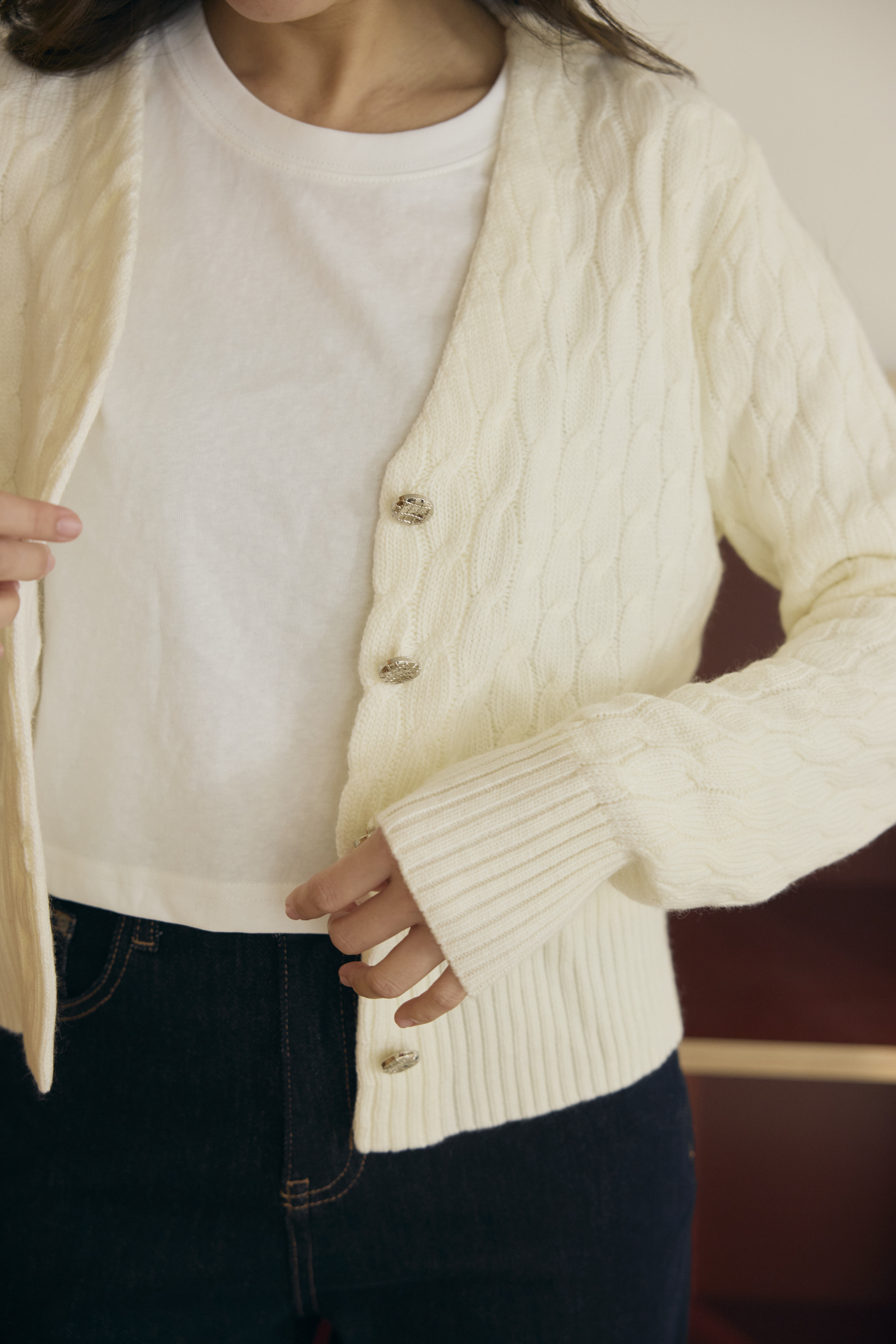 針織麻花上衣-白