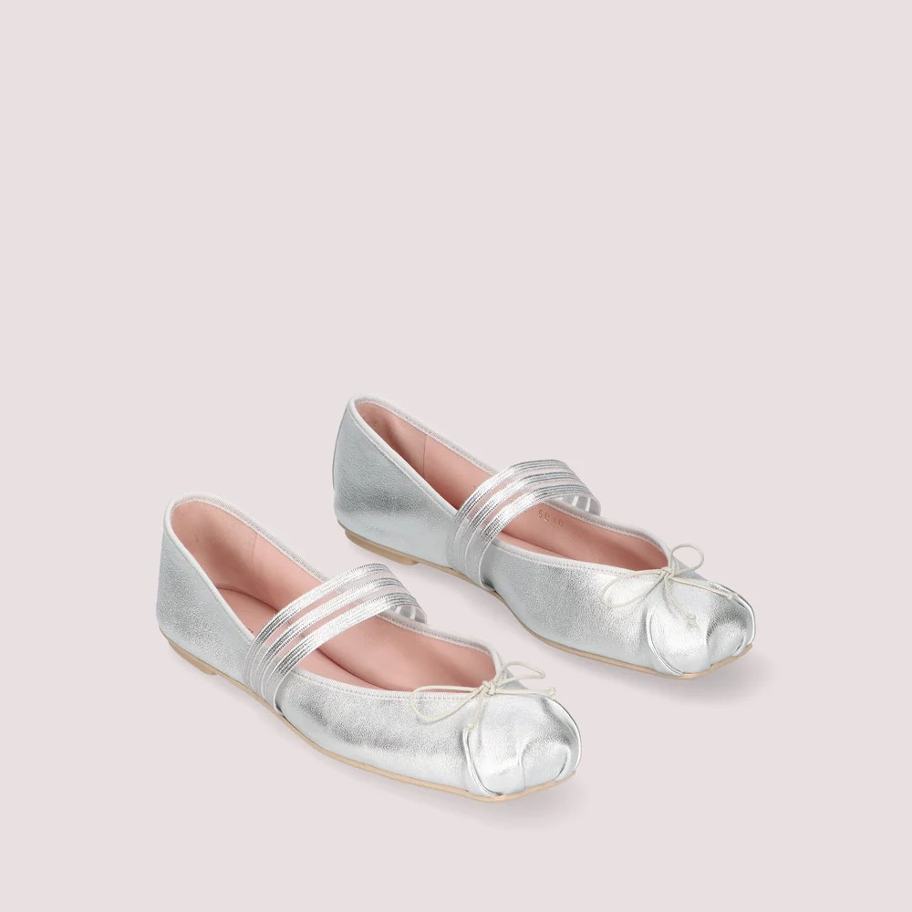 1PB0109-076 [PRETTY BALLERINAS] Kristen Ballet Flats Metallic Leathers Silver #52198_A (BR)