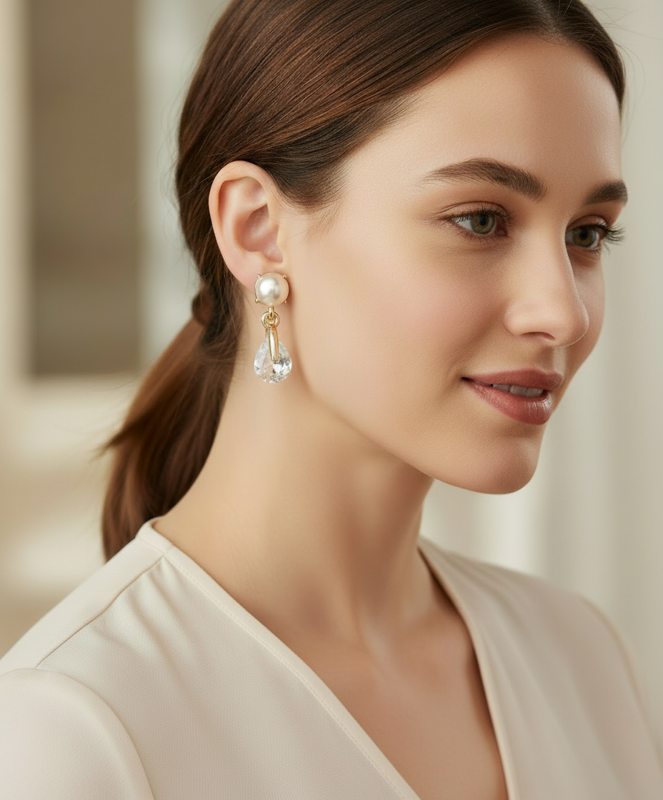 OBS206 Givenchy 仿珍珠鋯石水滴耳環