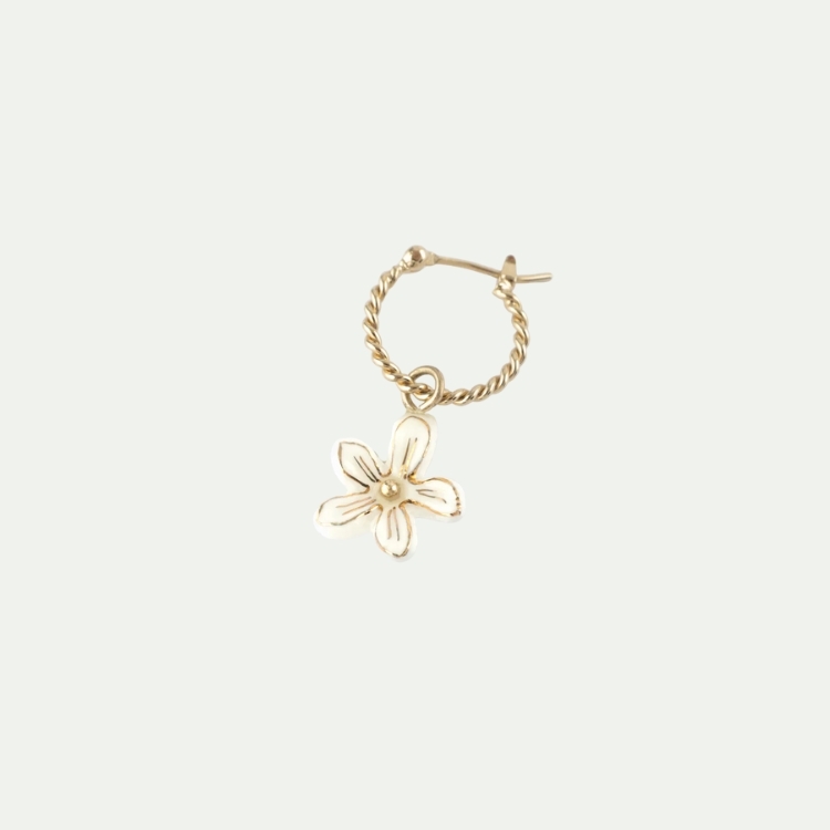 白花卉迷你圈型瓷耳環-單只